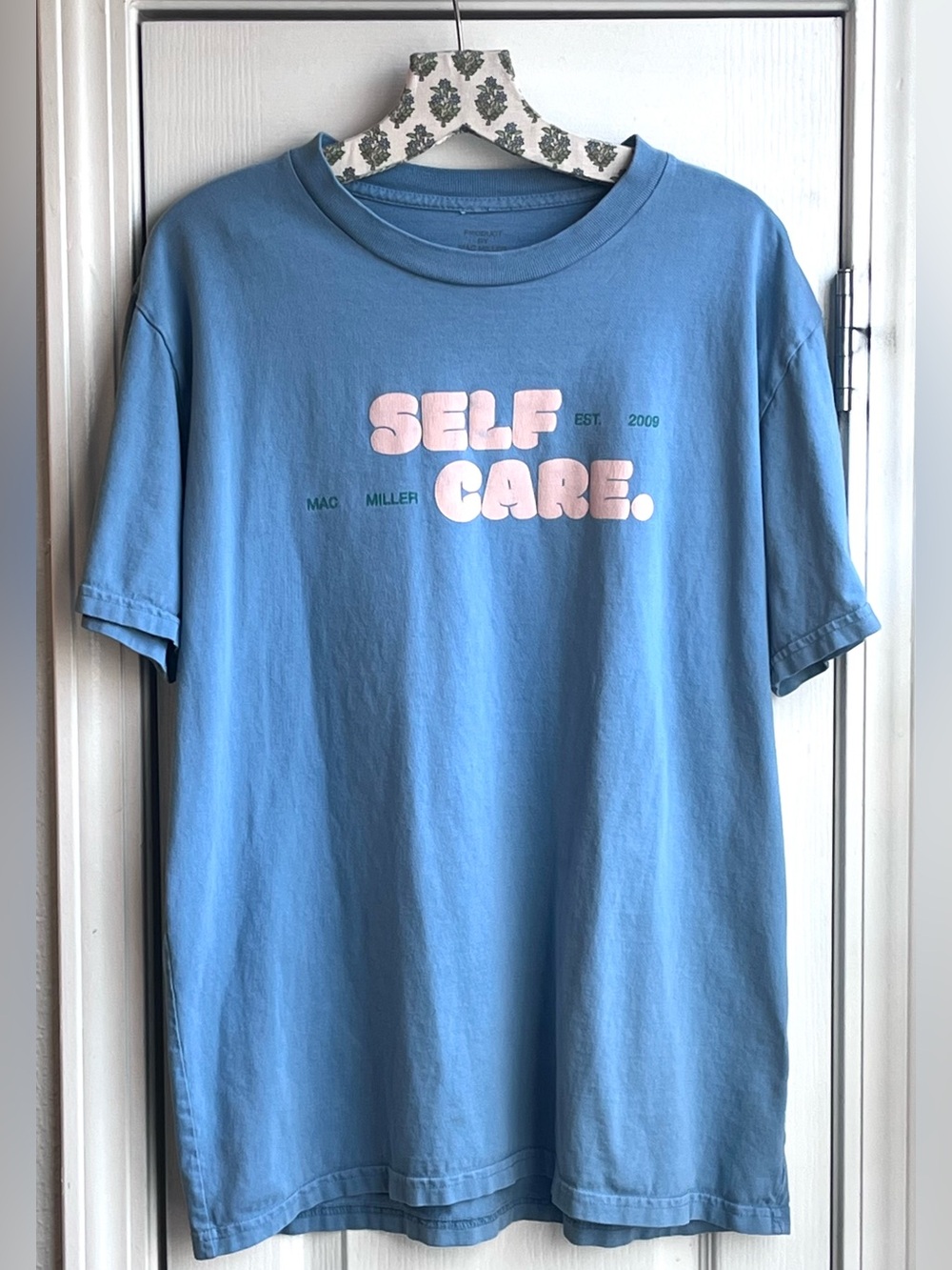 Mac Miller "SELF CARE" Bubble Print Graphic Tee Vintage 2009 Blue Merch Size L